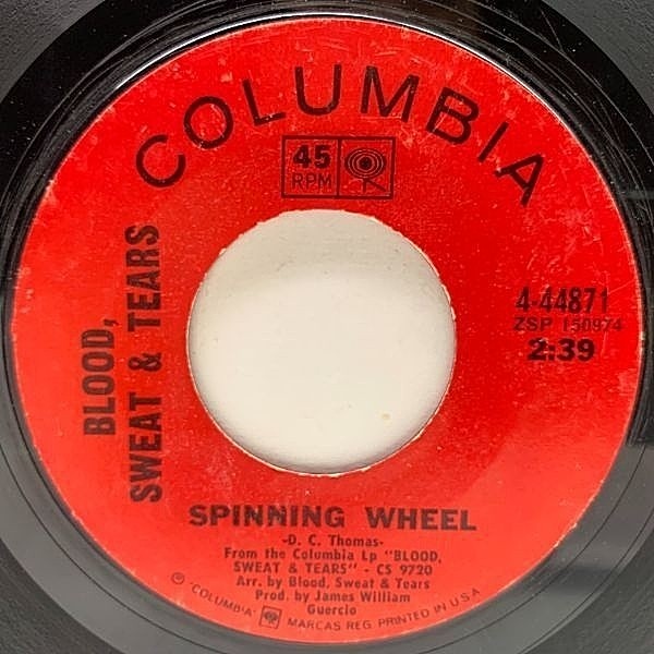レコードメイン画像：【RUN-DMC / Big Willie ネタ】USオリジナル 7インチ BLOOD, SWEAT & TEARS Spinning Wheel / More And More ('69 Columbia) 45RPM.