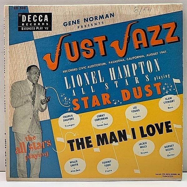 レコードメイン画像：屈指の名演『Star Dust』希少 45回転 EP 2枚組 良好!! LIONEL HAMPTON Just Jazz (Decca) w/Willie Smith, Barney Kessel, Charlie Shavers