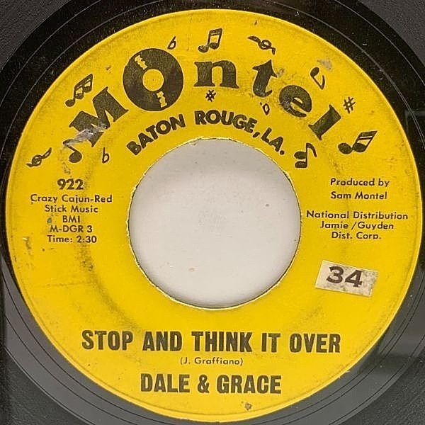 レコードメイン画像：USオリジナル 7インチ DALE & GRACE Stop And Think It Over ('64 Montel) デイル＆グレース 45RPM.