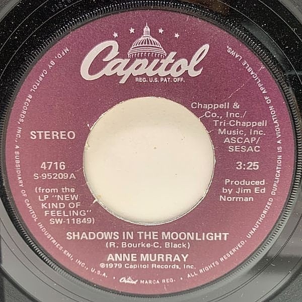 レコードメイン画像：USオリジナル 7インチ ANNE MURRAY Shadows In The Moonlight ('79 Capitol) アン・マレー 月影のふたり 45RPM.