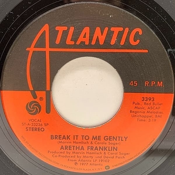 レコードメイン画像：良好!! USオリジナル 7インチ ARETHA FRANKLIN Break It To Me Gently やさしくうちあけて ('77 Atlantic) アレサ・フランクリン 名曲