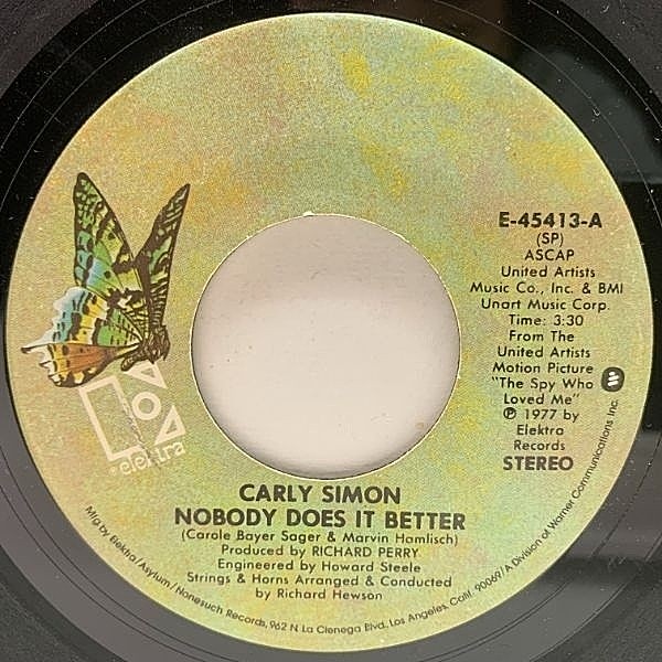 レコードメイン画像：USオリジナル 7インチ CARLY SIMON Nobody Does It Better ('77 Elektra) 007 私を愛したスパイ カーリー・サイモン 45RPM. 