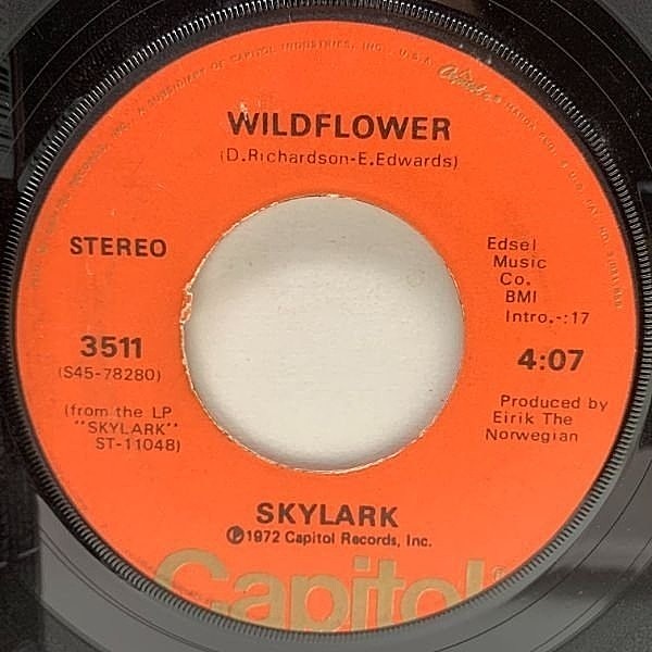 レコードメイン画像：【ブルー・アイド・ソウル傑作】USオリジナル 7インチ SKYLARK Wildflower / The Writing's On The Wall ('72 Capitol) スカイラーク 45RPM