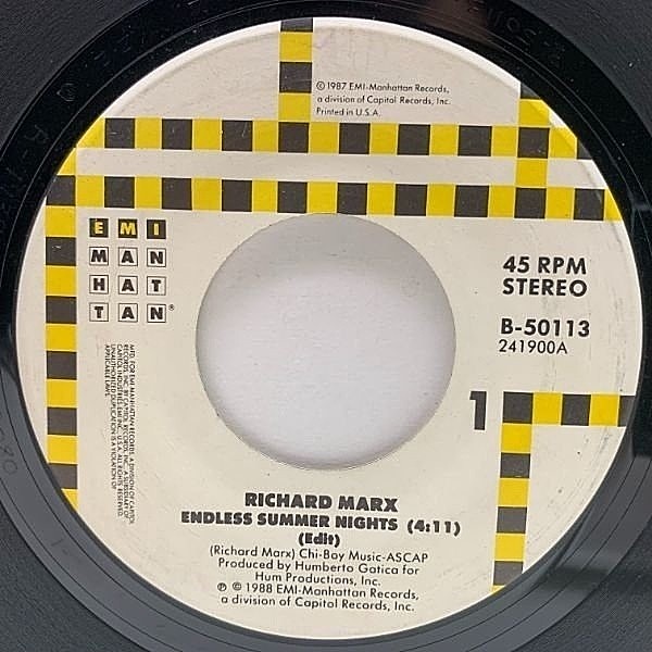 レコードメイン画像：USオリジナル 7インチ RICHARD MARX Endless Summer Nights ('88 EMI-Manhattan) リチャード・マークス 45RPM.