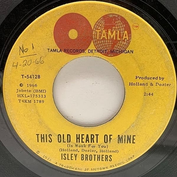 レコードメイン画像：【NORTHERN SOUL CLASSICS】USオリジナル 7インチ ISLEY BROTHERS This Old Heart Of Mine (Is Weak For You) ('66 Tamla) 45RPM.