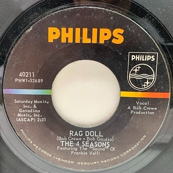 レコードメイン画像：USオリジナル 7インチ FOUR SEASONS Rag Doll / Silence Is Golden ('64 Philips) フランキー・ヴァリ 悲しきラグ・ドール 45RPM.