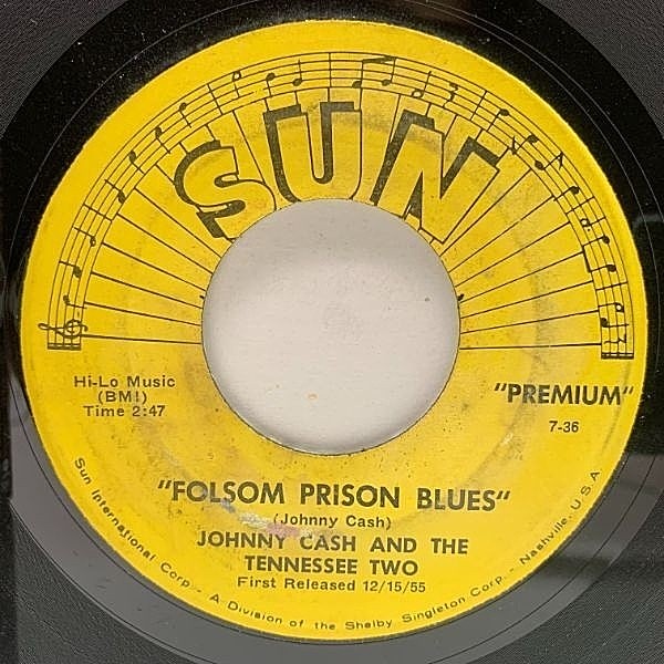 レコードメイン画像：USプレス 7インチ JOHNNY CASH Folsom Prison Blues / I Walk The Line (Sun) ジョニー・キャッシュ 初期音源 45RPM.