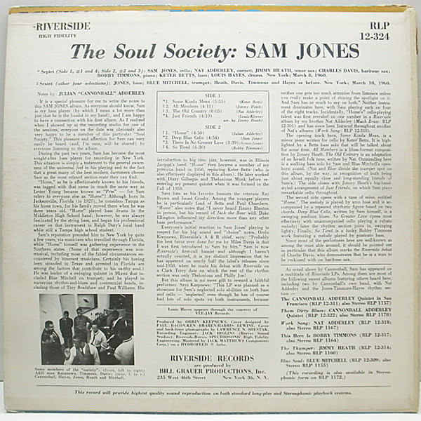 SAM JONES / The Soul Society (LP) / Riverside | WAXPEND RECORDS