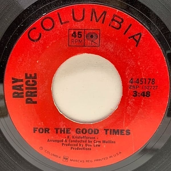 レコードメイン画像：USオリジナル 7インチ RAY PRICE For The Good Times / Grazin' In Greener Pastures ('70 Columbia) レイ・プライス 心の想い出 45RPM.
