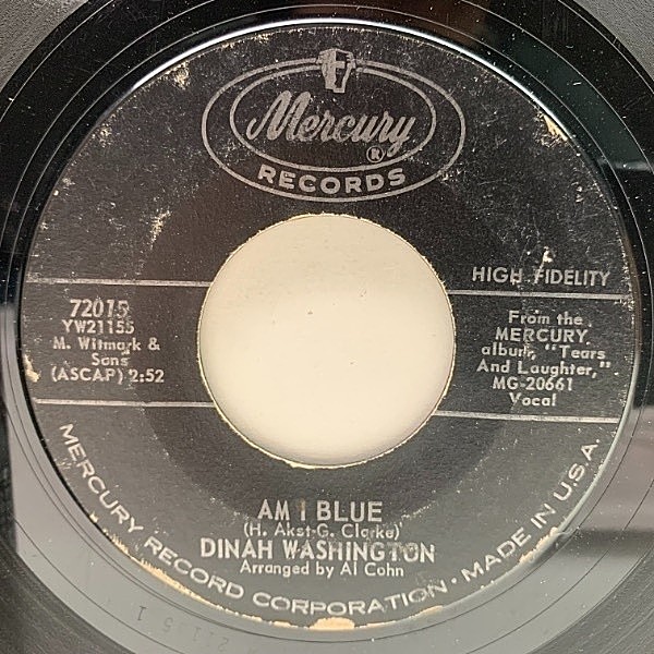 レコードメイン画像：USオリジナル 7インチ DINAH WASHINGTON Am I Blue / I Want To Be Loved ('62 Mercury) ダイナ・ワシントン 45RPM.