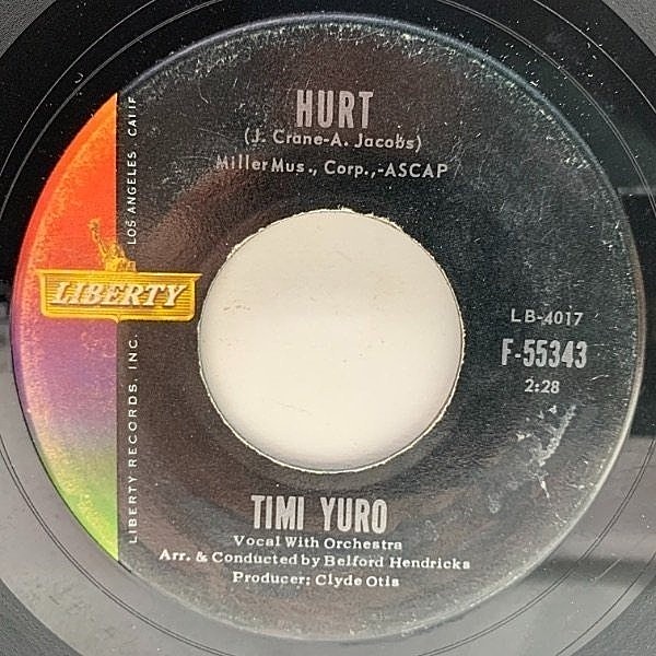 レコードメイン画像：【ダイナ・ワシントンを彷彿させるソウルフルな歌唱】USオリジナル 7インチ TIMI YURO Hurt / I Apologize ('61 Liberty) ティミ・ユーロ