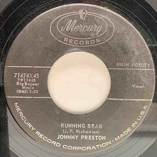 レコードメイン画像：USプレス 7インチ JOHNNY PRESTON Running Bear / My Heart Knows ('60 Mercury) ROCKABILLY ジョニー・プレストン 45RPM.