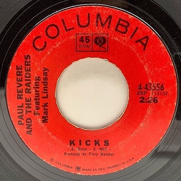 レコードメイン画像：USオリジナル 7インチ PAUL REVERE & THE RAIDERS Kicks / Shake It Up ('66 Columbia) 米ガレージクラシック 45RPM.