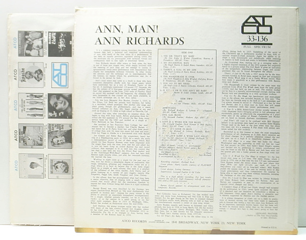 【希少　カナダ盤LP】ANN RICHARDS／Ann, Man ! Ann Richards – Ann, Man! – Vinyl (LP, Album + 2 more), 1961