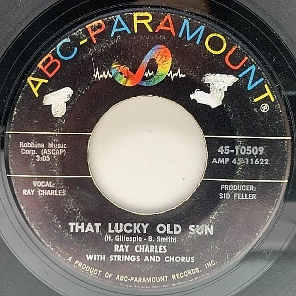 レコードメイン画像：USオリジナル 7インチ RAY CHARLES That Lucky Old Sun ('63 ABC-Paramount) レイ・チャールズ 45RPM.