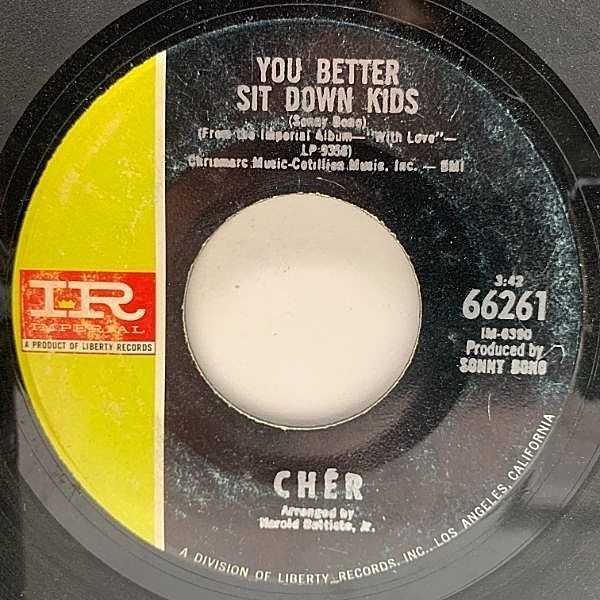 レコードメイン画像：USオリジナル 7インチ CHER You Better Sit Down Kids ('67 Imperial) シェール 45RPM.