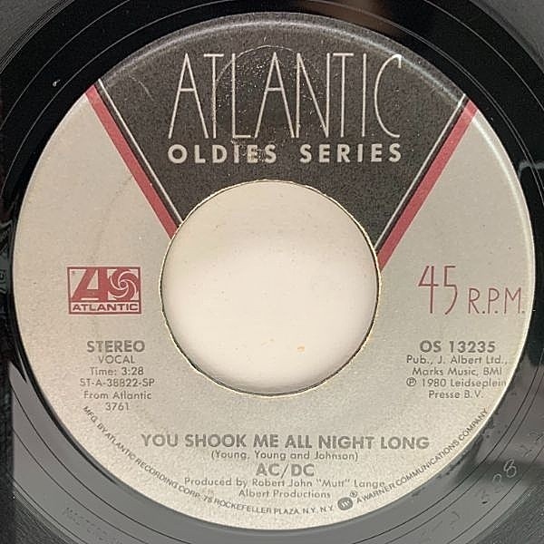 レコードメイン画像：USプレス 7インチ AC/DC You Shook Me All Night Long / Back In Black (Atlantic) 狂った夜 45RPM.
