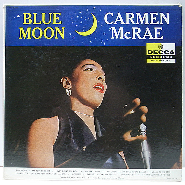 レコードメイン画像：レアな良好品!! FLAT MONO 1st黒スモール 深溝 USオリジナル CARMEN McRAE Blue Moon (Decca DL 8347) 初版 モノラル LP 音も抜群です