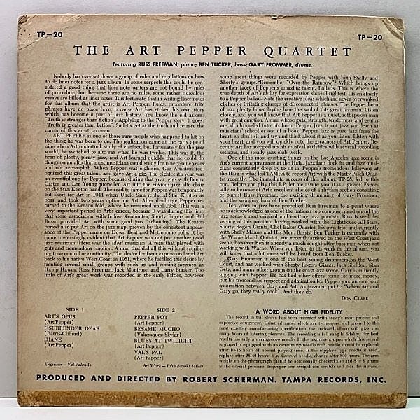 アート+エンタメ Roadade AMERICANA ART PEPPER / The Art Pepper Quartet (LP) / Tampa | WAXPEND