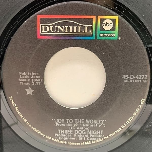レコードメイン画像：【Diamond D 2枚使いブレイク!!】USオリジナル 7インチ THREE DOG NIGHT Joy To The World / I Can Hear You Calling ('71 Dunhill) 45RPM