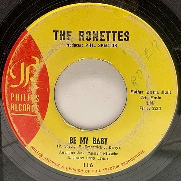 レコードメイン画像：ポピュラー史に輝く名曲！7インチ USオリジナル RONETTES Be My Baby / Tedesco And Pitman ('63 Philles) PHIL SPECTOR ロネッツ 45RPM.