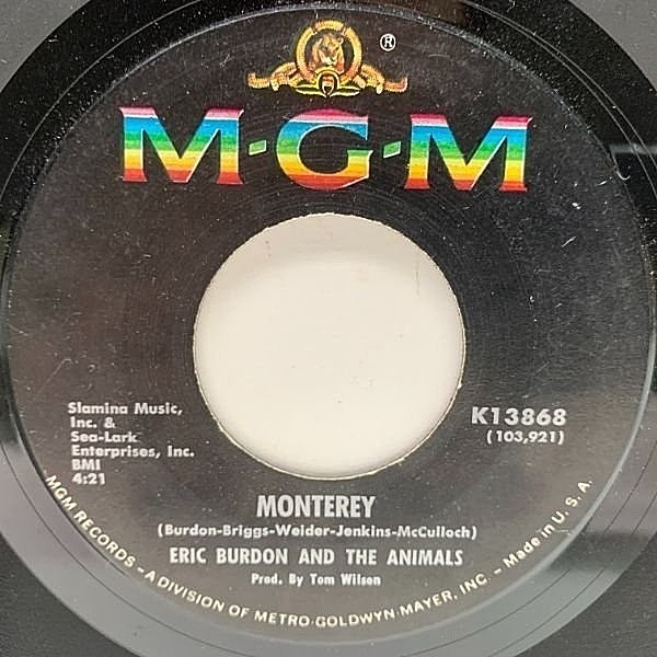 レコードメイン画像：USオリジナル 7インチ ERIC BURDON & THE ANIMALS Monterey / Ain't That So ('67 MGM) MOD／R&Bビート アニマルズ 45RPM.