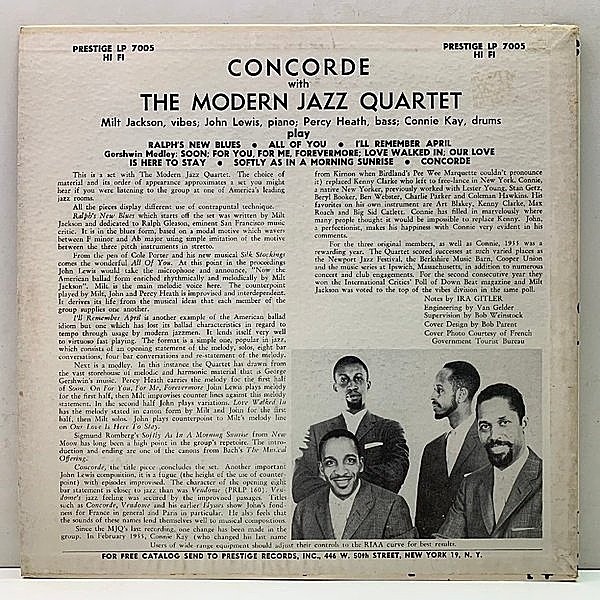MODERN JAZZ QUARTET / Concorde (LP) / Prestige | WAXPEND RECORDS