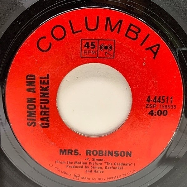 レコードメイン画像：USオリジナル 7インチ 赤ラベル SIMON and GARFUNKEL Mrs. Robinson - Old Friends / Bookends ('68 Columbia) 45RPM. 米シングル