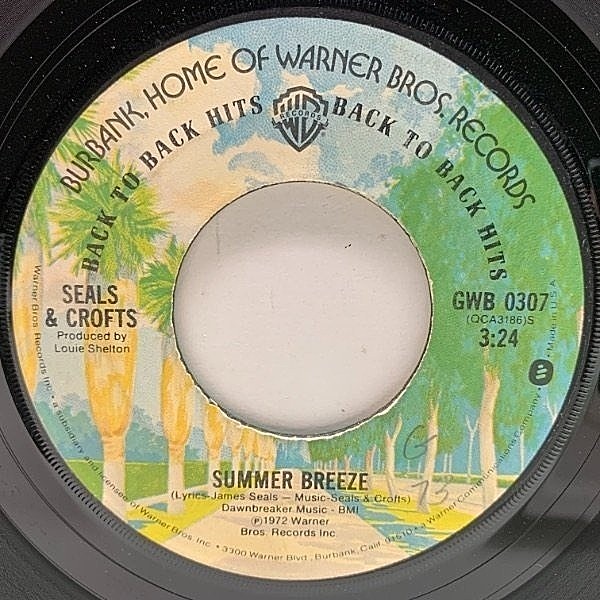 レコードメイン画像：良好盤!! USプレス 7インチ SEALS & CROFTS Summer Breeze / Hummingbird (Warner) シールズ&クロフツ 名曲 45RPM.