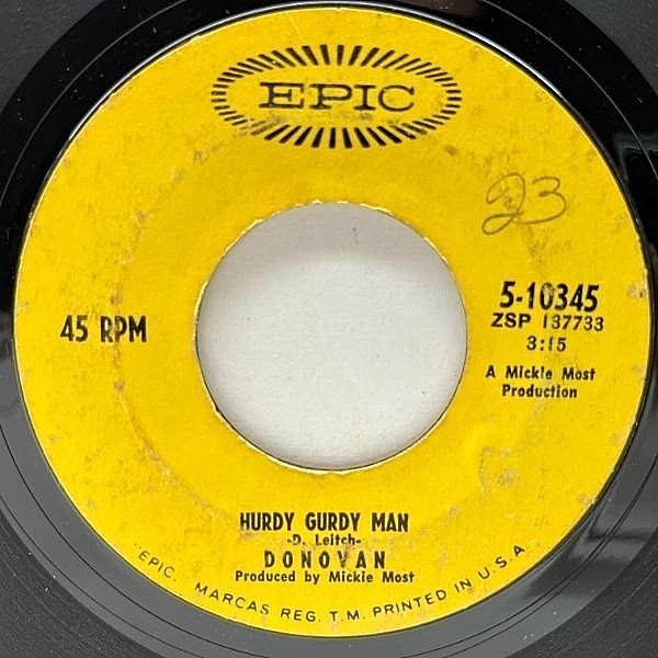 レコード/ドノヴァン/AGiftFromAFlowerToAGarden DONOVAN / Hurdy Gurdy Man / Teen Angel (7) / Epic | WAXPEND