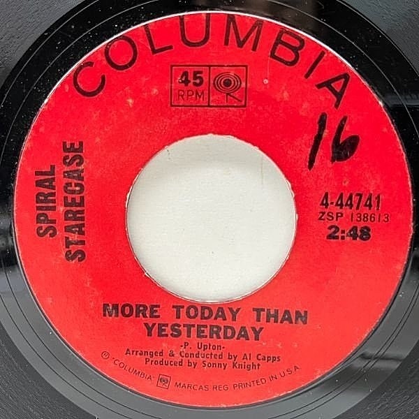 レコードメイン画像：【NORTHERN SOUL CLASSICS】USオリジ 7インチ SPIRAL STARECASE More Today Than Yesterday ('69 Columbia) サイケ ブルー・アイド・ソウル