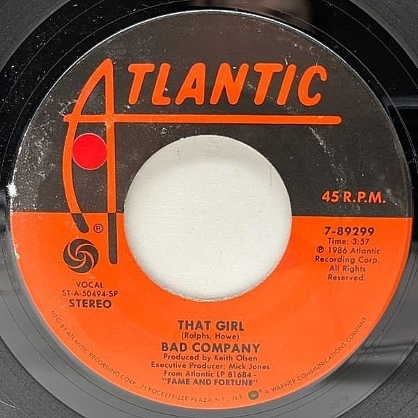 レコードメイン画像：美盤!! STERLING刻印 USオリジナル BAD COMPANY That Girl / If I'm Sleeping ('86 Atlantic) ポール・ロジャース 45RPM.