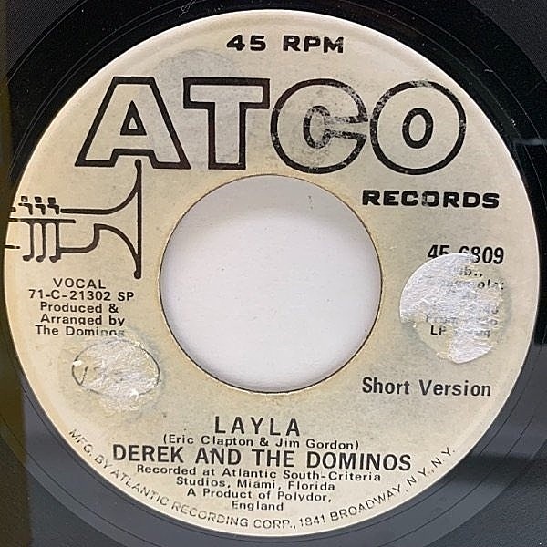 レコードメイン画像：MONO 白プロモ【シングルオンリーVer.収録】7インチ USオリジ DEREK & THE DOMINOS Layla ('72 ATCO) いとしのレイラ 初版BROADWAY 45RPM.