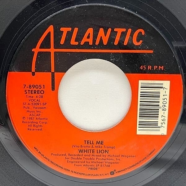 レコードメイン画像：USオリジナル 7インチ WHITE LION Tell Me / All Join Our Hands ('88 Atlantic) ホワイト・ライオン 45RPM.