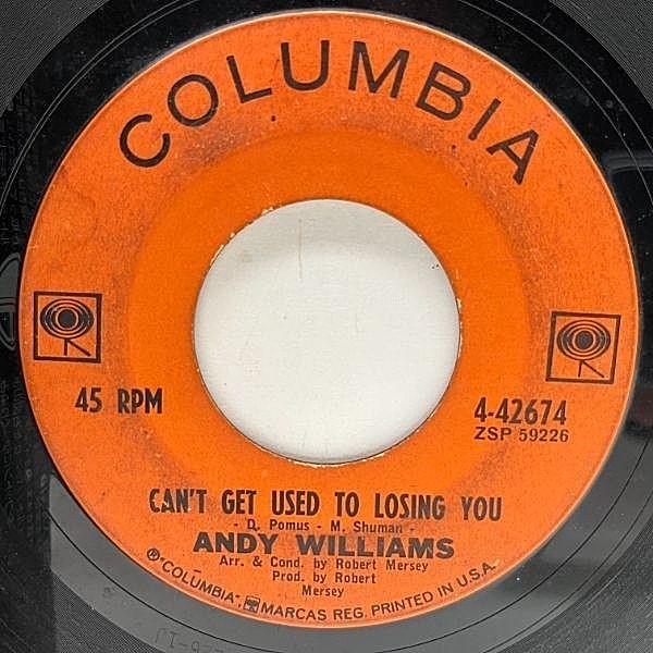 レコードメイン画像：USオリジナル 7インチ ANDY WILLIAMS Can't Get Used To Losing You ('63 Columbia) ALTON ELLIS アンディ・ウィリアムス 45RPM.