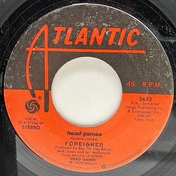 レコードメイン画像：USオリジナル 7インチ FOREIGNER Head Games / Do What You Like ('79 Atlantic) フォリナー／ヘッド・ゲームス 45RPM.