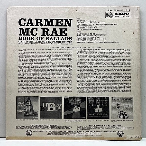 CARMEN McRAE / Book Of Ballads (LP) / Kapp | WAXPEND RECORDS