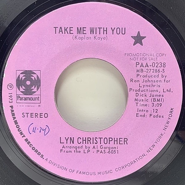 レコードメイン画像：激レア プロモ 美盤!! USオリジナル LYN CHRISTOPHER Take Me With You ('73 Paramount) リン・クリストファー RARE GROOVE CLASSIC