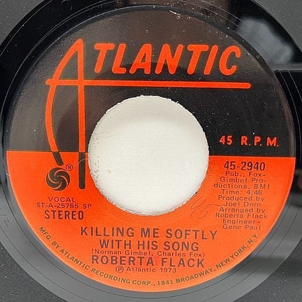 レコードメイン画像：良好盤!! USオリジナル 7インチ ROBERTA FLACK Killing Me Softly With His Song ('73 Atlantic) ロバータ・フラック／やさしく歌って
