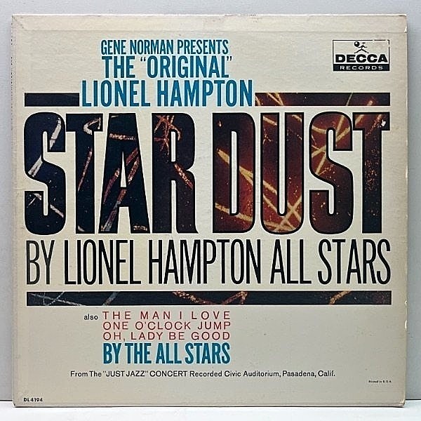 レコードメイン画像：良好!! Promo ピンク 深溝 MONO 米初期プレス LIONEL HAMPTON Stardust [Just Jazz] Willie Smith, Barney Kessel, Charlie Shavers