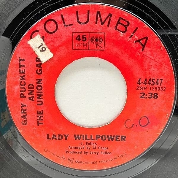 レコードメイン画像：USオリジナル 7インチ THE UNION GAP AND GARY PUCKETT Lady Willpower / Daylight Stranger ('68 Columbia) 米ガレージポップ 45RPM.