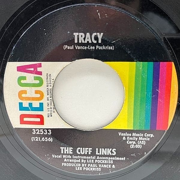 レコードメイン画像：【架空のソフトロック・グループ】USオリジナル 7インチ CUFF LINKS Tracy ('69 Decca) BUBBLEGUM POP カフ・リンクス 45RPM.