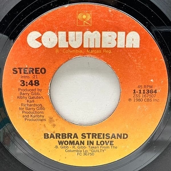 レコードメイン画像：USオリジナル 7インチ BARBRA STREISAND Woman In Love ('80 Columbia) バーブラ・ストライサンド BEE GEES 参加 45RPM.