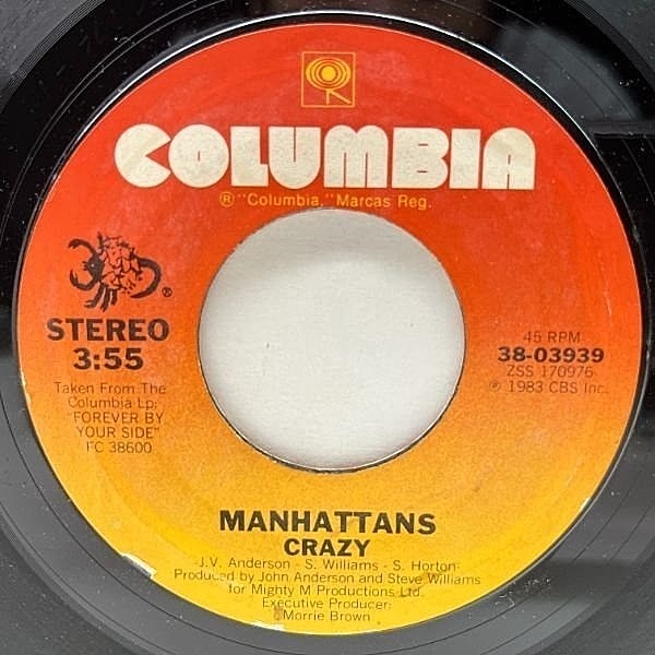 レコードメイン画像：【NY産アーバンディスコ】USオリジナル 7インチ MANHATTANS Crazy ('83 Columbia) マンハッタンズ 45RPM.