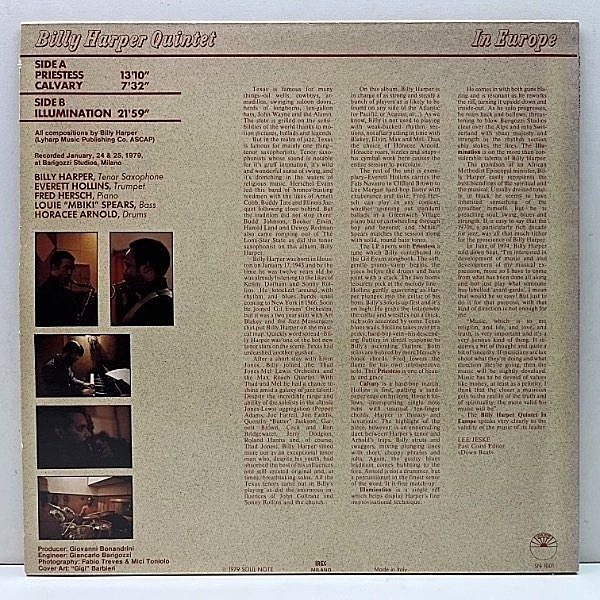 BILLY HARPER / In Europe (LP) / Soul Note | WAXPEND RECORDS