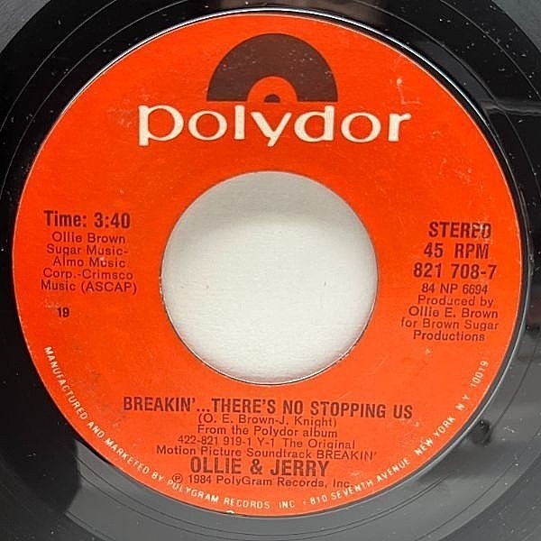レコードメイン画像：【CA産シンセ・ディスコ】美盤!! USオリジ 7インチ OLLIE & JERRY Breakin'... There's No Stopping Us ('84 Polydor) 映画 ブレイクダンス