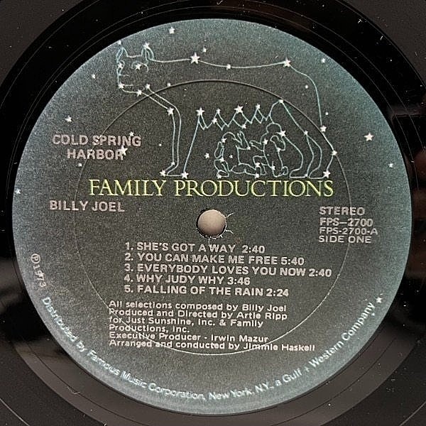 稀少USオリジナル最初回プロモ美盤ビリージョエルBilly Joelレコード BILLY JOEL / Cold Spring Harbor (LP) / Family Productions