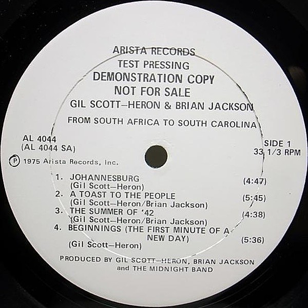 レコードメイン画像：プロモ / テストプレス!! Orig. GIL SCOTT HERON & BRIAN JACKSON From South Africa To South Carolina