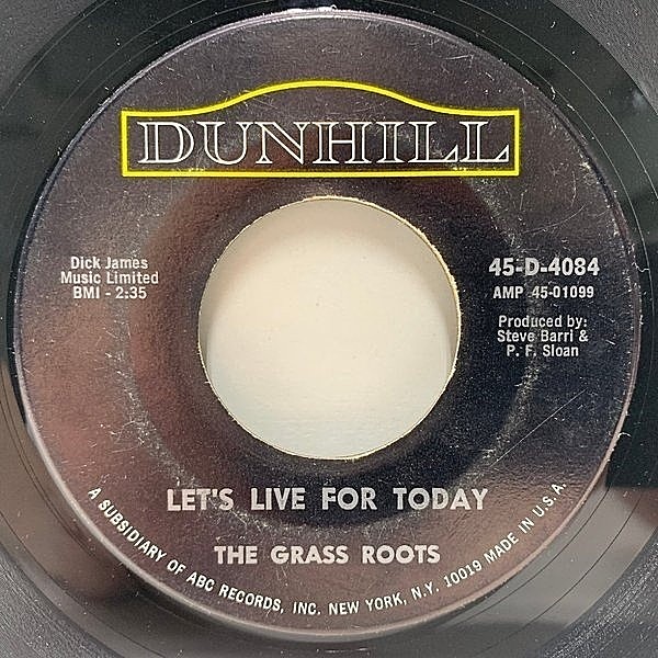 レコードメイン画像：【'60s GARAGE／PSYCH】USオリジナル 7インチ GRASS ROOTS Let's Live For Today ('67 Dunhill) グラス・ルーツ 今日を生きよう 45RPM.