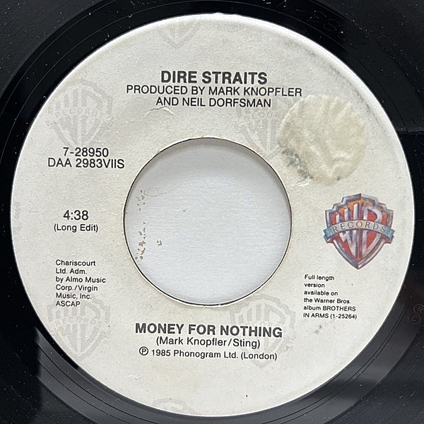 レコードメイン画像：良好盤!! USオリジナル 7インチ DIRE STRAITS Money For Nothing ('85 Warner) ダイアー・ストレイツ 45RPM.